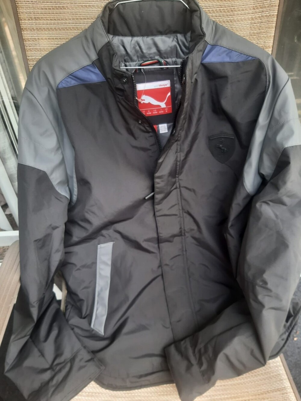 Puma Men’s Black and Gray Windbreaker with Blue Accents